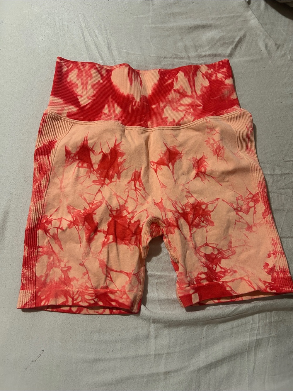 High-Waist Tie-Dye Women’s Biker Shorts - Coral Red